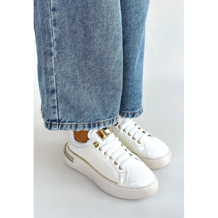 Hley Beyaz Rugan Paraşüt Detaylı Bağcıklı Spor Ayakkabı