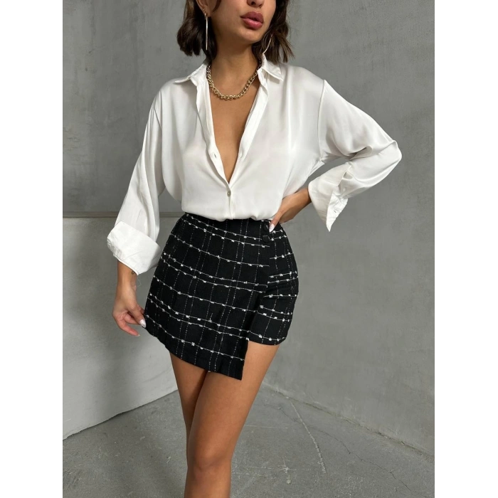 İki düğmeli ch kumaş şort etek siyah h26414