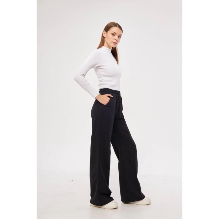 İki iplik Bol Paça Eşofman Pantalon - Siyah