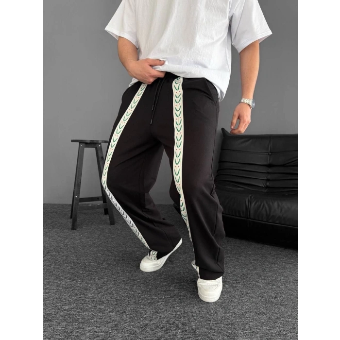 İki İplik Kumaş Şeritli Alt Esofman - Siyah