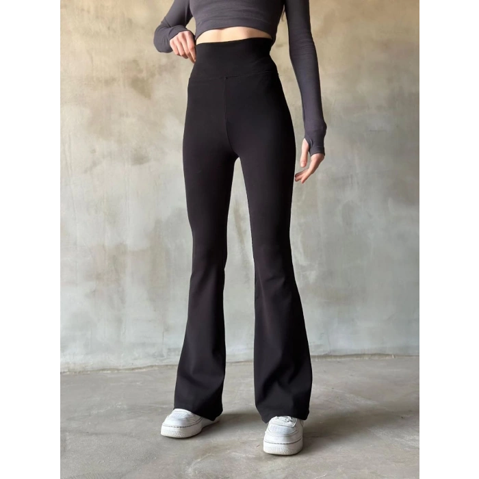 İspanyol Paça Yüksek Bel Tayt - Siyah