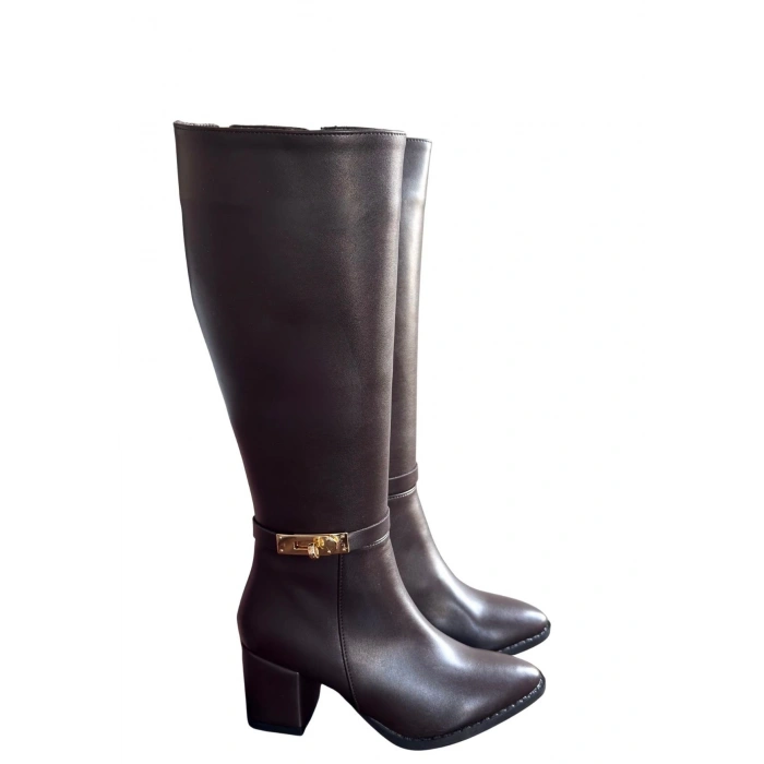 Jeoli Kahverengi Cilt Topuklu Çizme