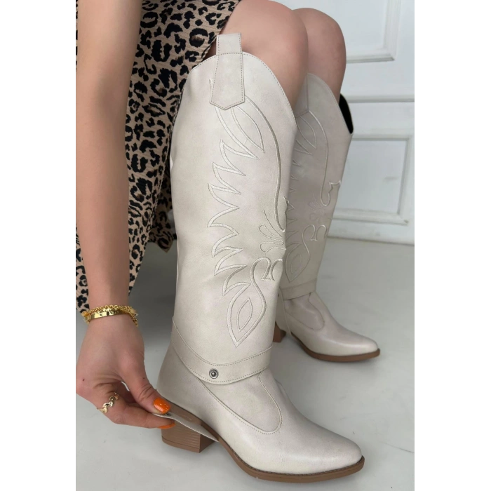 Jilla Bej Cilt Tak Çıkar Topuklu Bot Ve Çizme