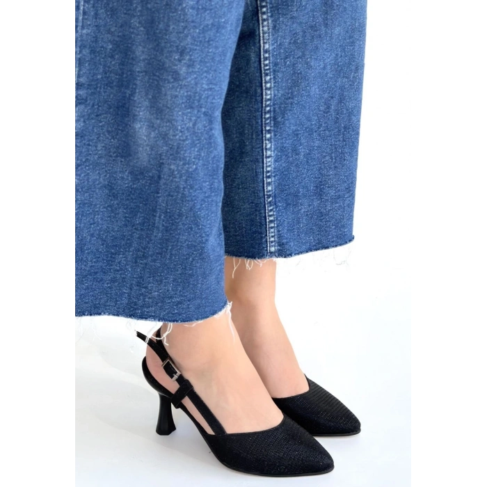 Joga Siyah Saten Simli Topuklu Ayakkabı