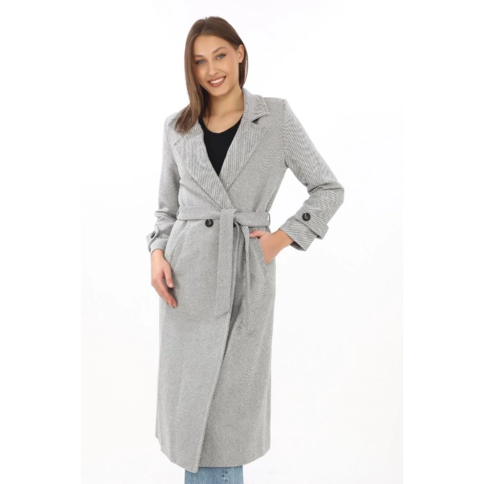 Kadın Balık Sırtı Kaşe Kaban – Uzun Boy Kruvaze Yaka Kuşaklı Astarlı Kışlık Tesettür Kaban, Yünlü Dokuma Kaşmir Kumaş, Cepli Rahat Oversize Kalıp Şık Modern Kaban Mont Modeli (Günlük ve Özel Gün Kombinlerine Uygun) - Gri