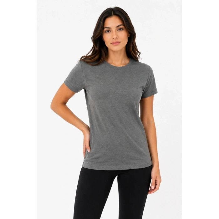 Kadın Basic Tişört Bisiklet Yaka Kısa Kol Günlük Yazlık Slim fit T-Shirt - Antrasit