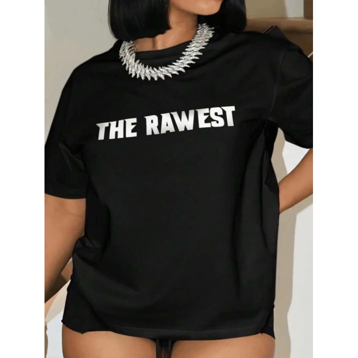 Kadın Baskılı Oversize T-shirt - Siyah