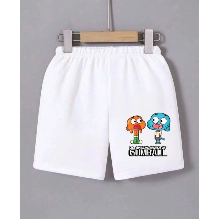 Kadın Beli Lastikli Baskılı Mini Şort - Beyaz