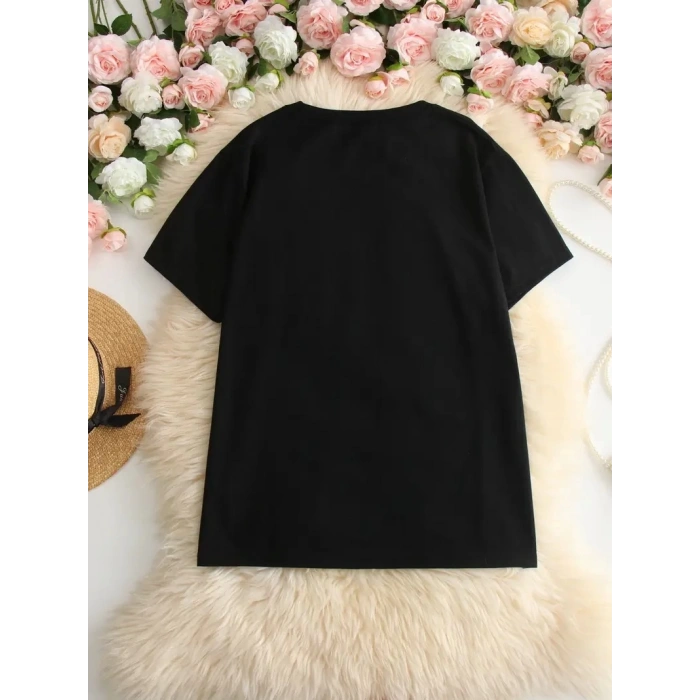 Kadın Beyaz Ive Got Your Back Grafik Tişört - Eğlenceli Çubuk Tasarımlı Oversize Günlük Kısa Kollu Tişört, Polyester Örgü, Yuvarlak Yaka, İlkbahar ve Yaz için Mükemmel, Günlük Giyim Tişört | Eğlenceli Tasarım | Polyester Kumaş- Siyah