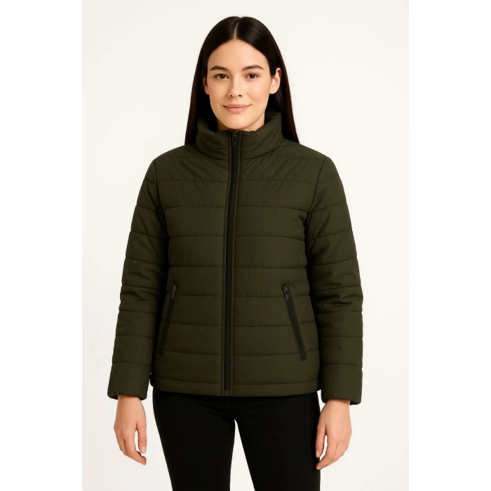 Kadın Bomber Mont Ceket – Su İtici Kumaş, Kapitone Astarlı, Fermuarlı, Kışlık - Haki