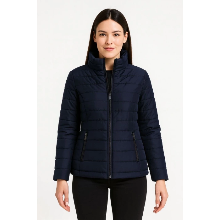 Kadın Bomber Mont Ceket – Su İtici Kumaş, Kapitone Astarlı, Fermuarlı, Kışlık - Lacivert