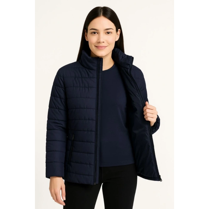 Kadın Bomber Mont Ceket – Su İtici Kumaş, Kapitone Astarlı, Fermuarlı, Kışlık - Lacivert