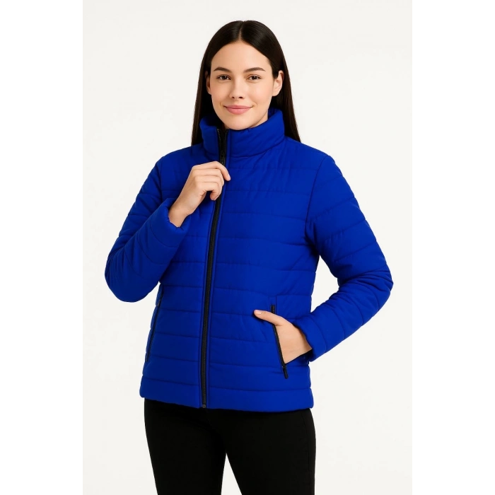 Kadın Bomber Mont Ceket – Su İtici Kumaş, Kapitone Astarlı, Fermuarlı, Kışlık - Saks Mavisi
