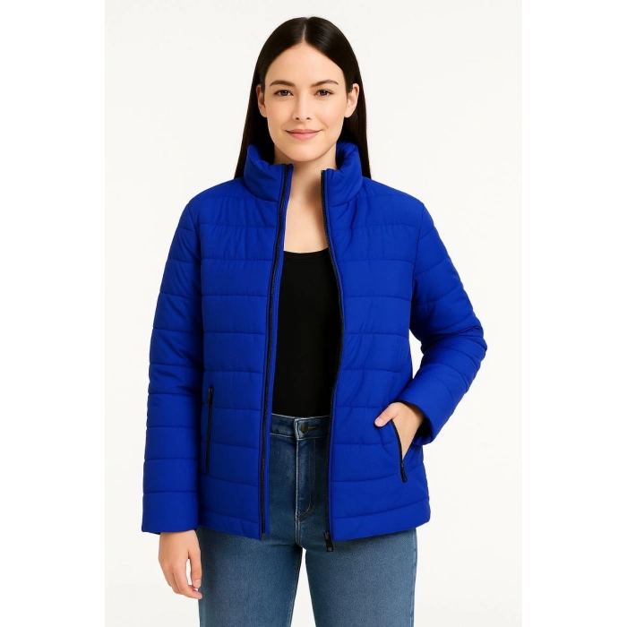 Kadın Bomber Mont Ceket – Su İtici Kumaş, Kapitone Astarlı, Fermuarlı, Kışlık - Saks Mavisi