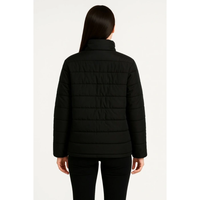 Kadın Bomber Mont Ceket – Su İtici Kumaş, Kapitone Astarlı, Fermuarlı, Kışlık - Siyah