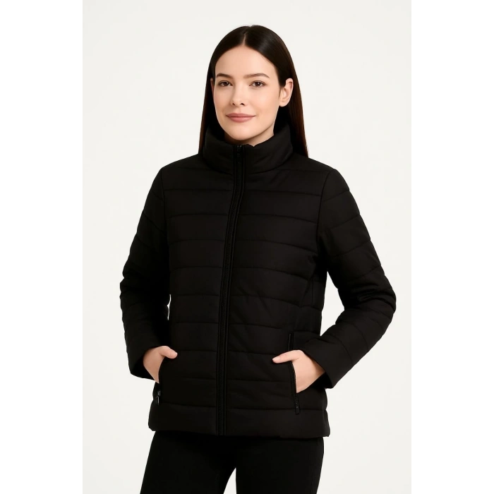 Kadın Bomber Mont Ceket – Su İtici Kumaş, Kapitone Astarlı, Fermuarlı, Kışlık - Siyah