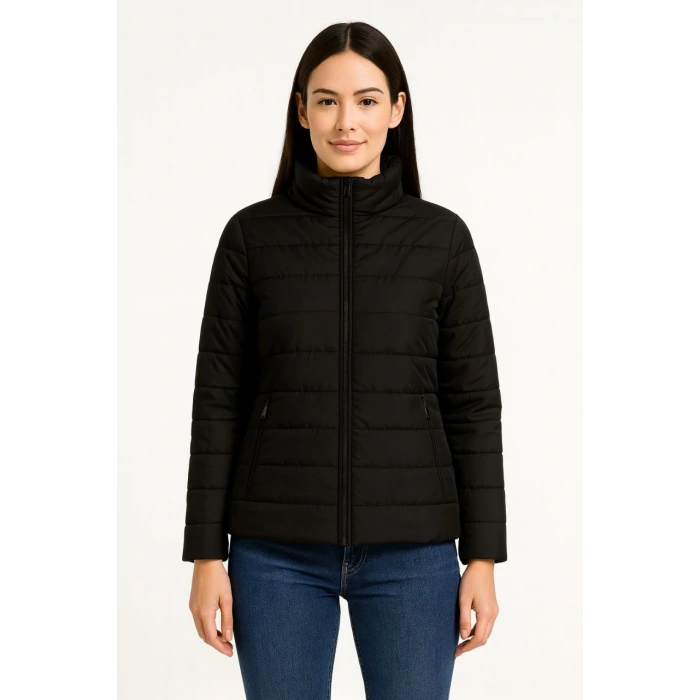 Kadın Bomber Mont Ceket – Su İtici Kumaş, Kapitone Astarlı, Fermuarlı, Kışlık - Siyah