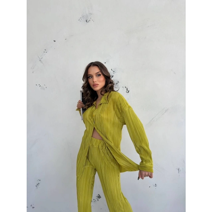 Kadın Gömlek Ve Pantolon Alt-Üst Takım - Açık Yeşil