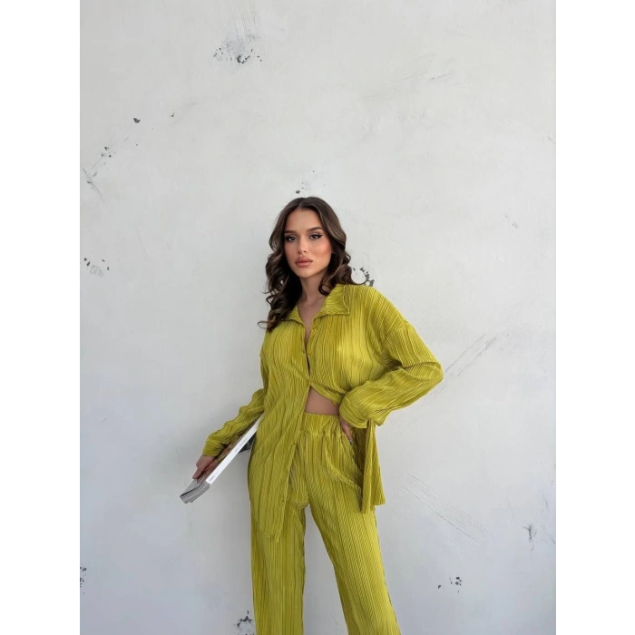 Kadın Gömlek Ve Pantolon Alt-Üst Takım - Açık Yeşil
