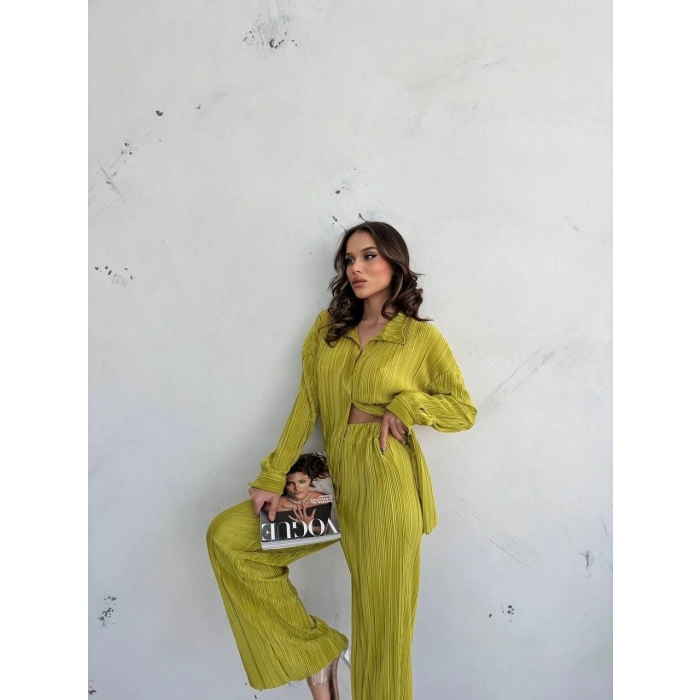 Kadın Gömlek Ve Pantolon Alt-Üst Takım - Açık Yeşil