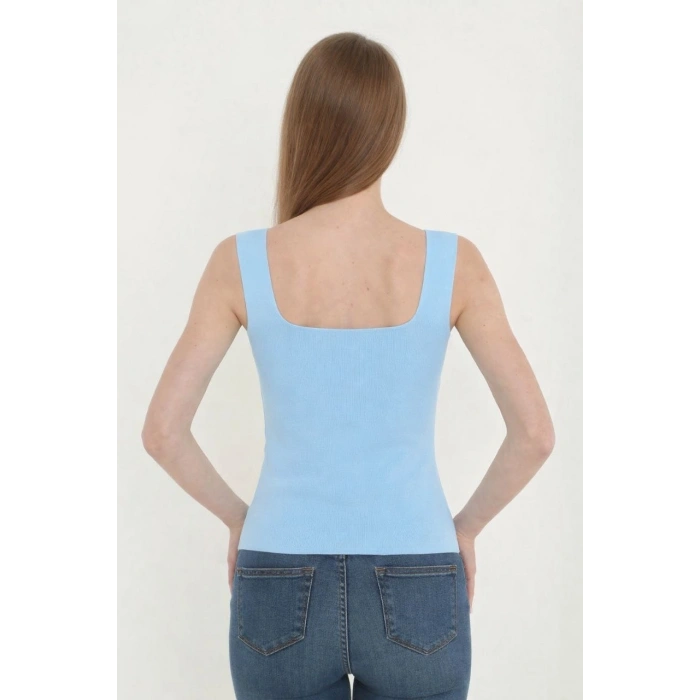 Kadın Kare Yaka Detay Crop - Mavi