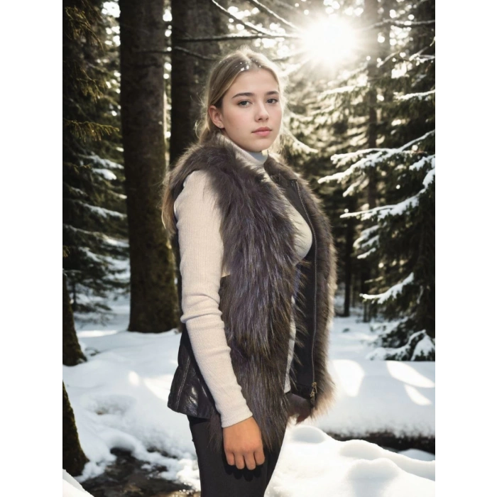 Kadın Kolsuz Fermuarlı Yelek - Siyah