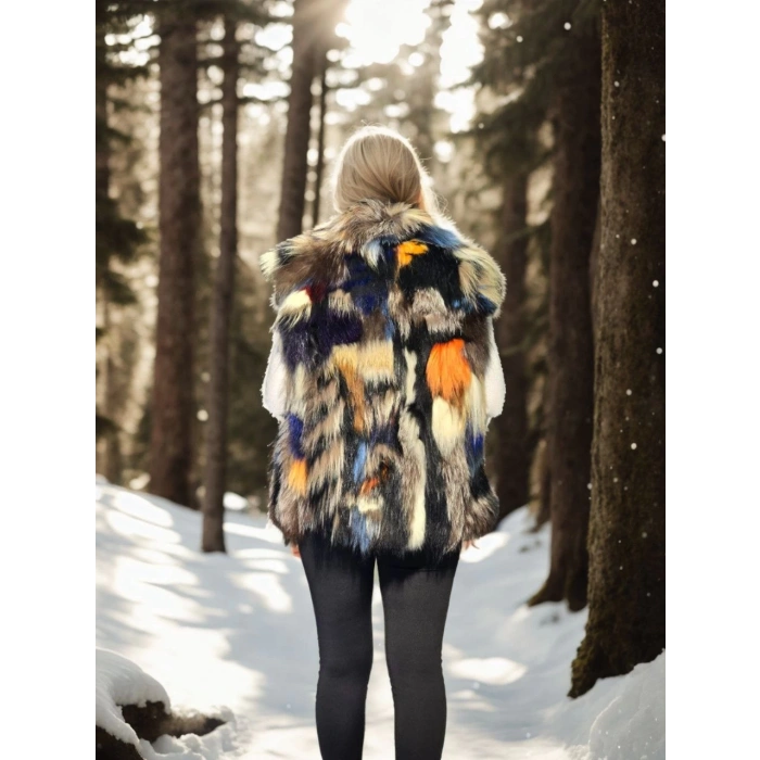 Kadın Kolsuz Hakiki Deri Ceket - Siyah