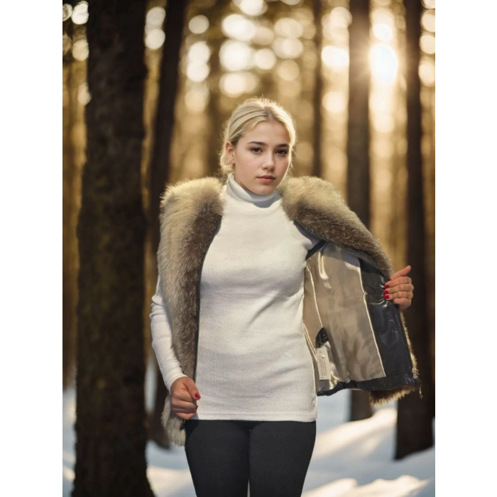 Kadın Kolsuz Hakiki Yelek - Fuşya