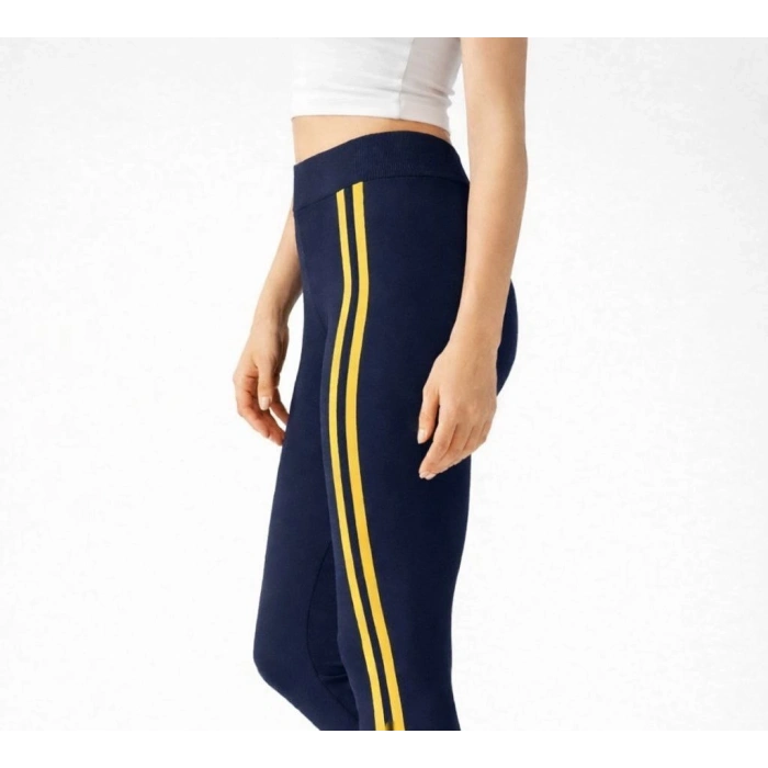 Kadın Likralı Yan Sarı Şeritli Detaylı Tayt - Siyah