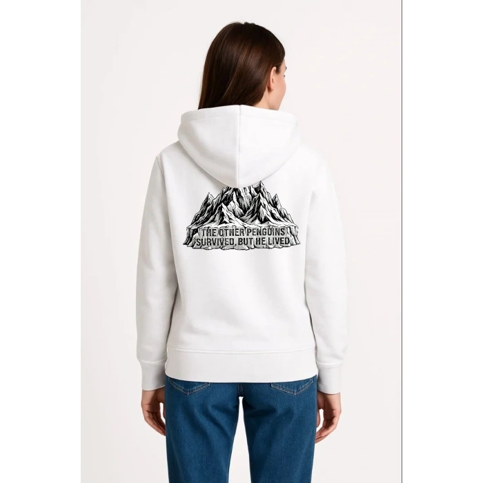 Kadın Nihilist Penguen Temalı Oversize Kapüşonlu Sweatshirt - Beyaz