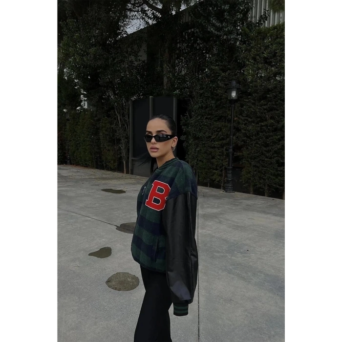 Kadın Pötikare Desen Nakışlı Kolej Ceket - Haki