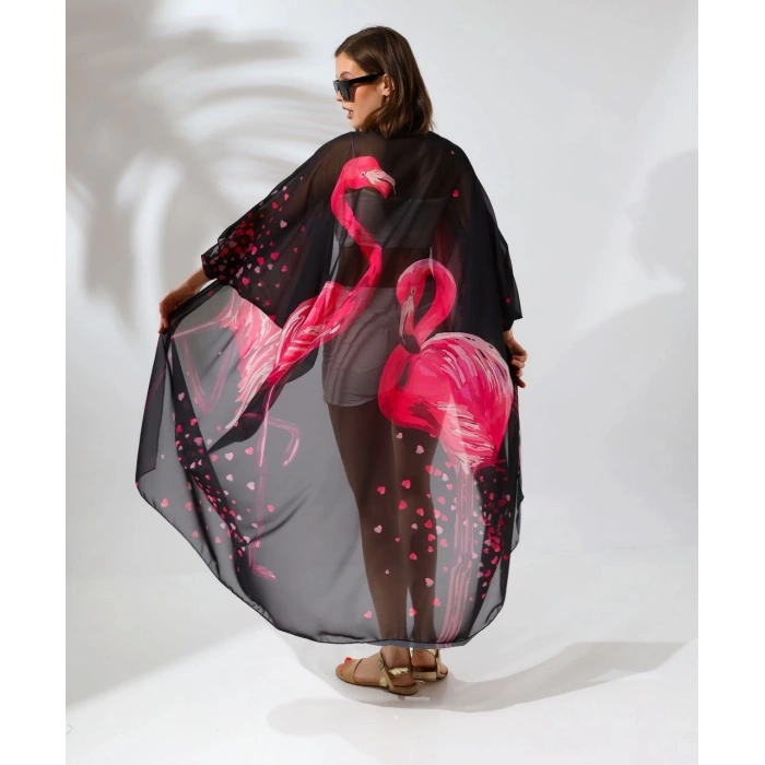 Kadın Rahat Kesim Şifon Kimono - Siyah