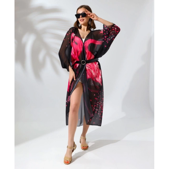 Kadın Rahat Kesim Şifon Kimono - Siyah