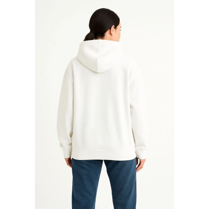 Kadın Samuray Ninja Çift Kapüşonlu Maske Detaylı Fermuarlı Kanguru Cepli Hoodie - Beyaz