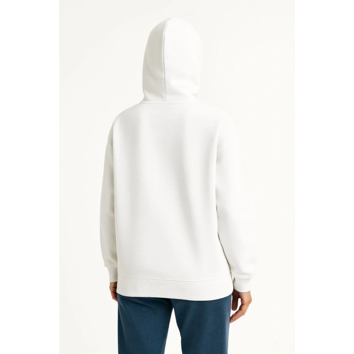 Kadın Samuray Ninja Çift Kapüşonlu Maske Detaylı Fermuarlı Kanguru Cepli Hoodie - Beyaz