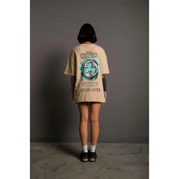 Kadın Sırt Baskılı T-shirt - Bej