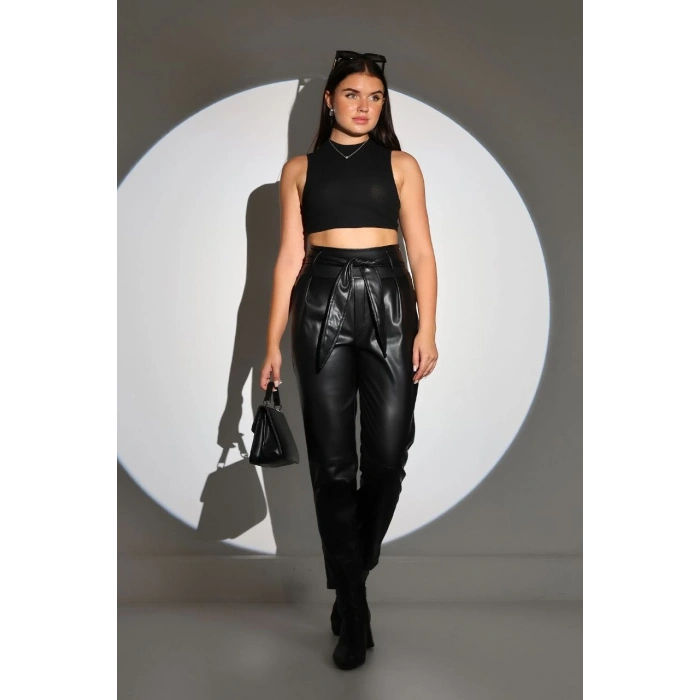 Kadın Tam Kalıp Süni Derİ Pantolon - Siyah