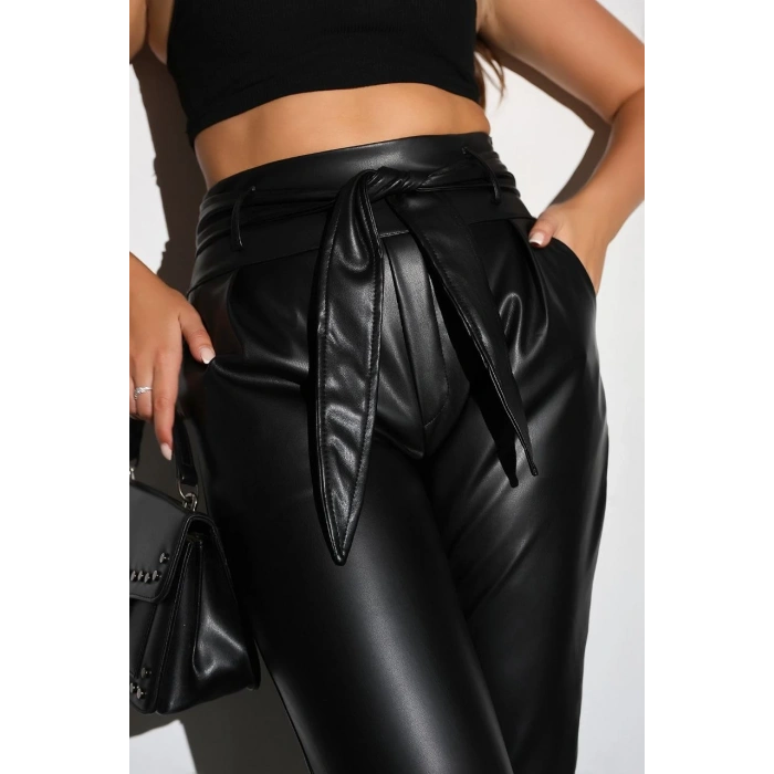 Kadın Tam Kalıp Süni Derİ Pantolon - Siyah