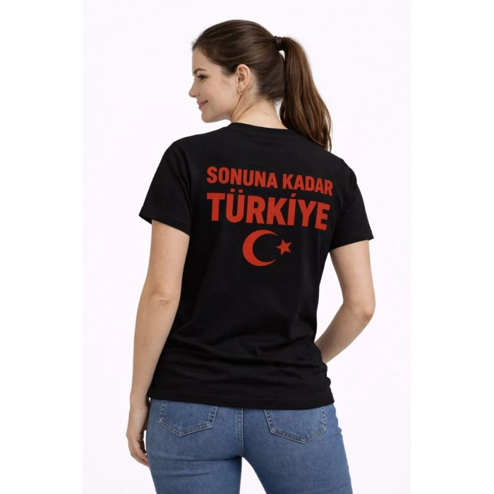 Kadın TÜRKİYE Ay Yıldız Baskılı Taraftar Forma T-Shirt - Siyah