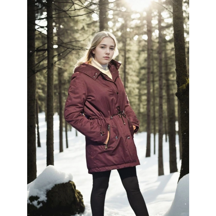 Kadın Uzun Kollu Hakiki Deri Ceket - Bordo