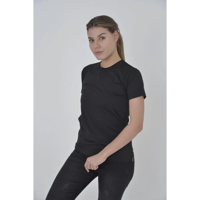 Kadın Yandan Fermuarli Slim fit T-shirt - Siyah