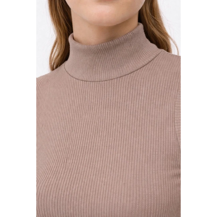 Kadın Yarım Balıkçı Yaka Fitilli Kaşkorse Atlet Basic Şık Bluz Badi - Bej