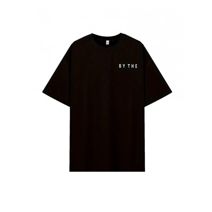 Kadınlar İçin Geniş Kesim Tişört - Kısa Kollu, Bol Kesim, Manzaralı Okyanus Baskı, Günlük Yazlık Üst, Siyah- Siyah