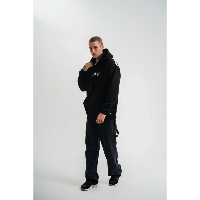 Kapşonlu Double Oversize Dijital Patchli SweatShirt - Siyah