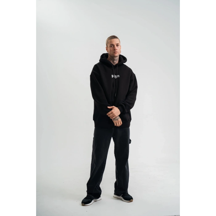 Kapşonlu Double Oversize Dijital Patchli SweatShirt - Siyah