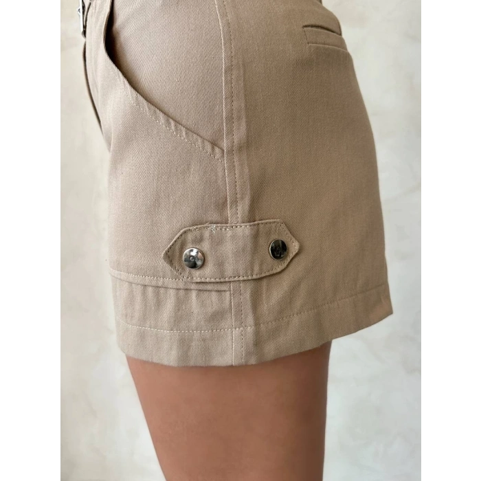 Kemer detaylı gabardin şort bej s25289