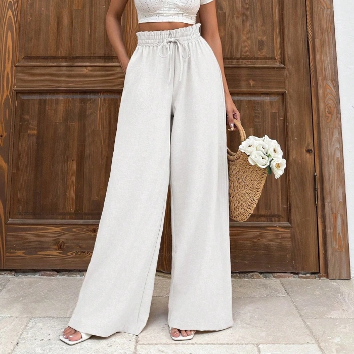 Keten bağcıklı beyaz pantolon