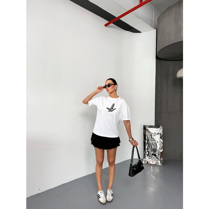 Kısa Kol Baskılı T-shirt - Beyaz