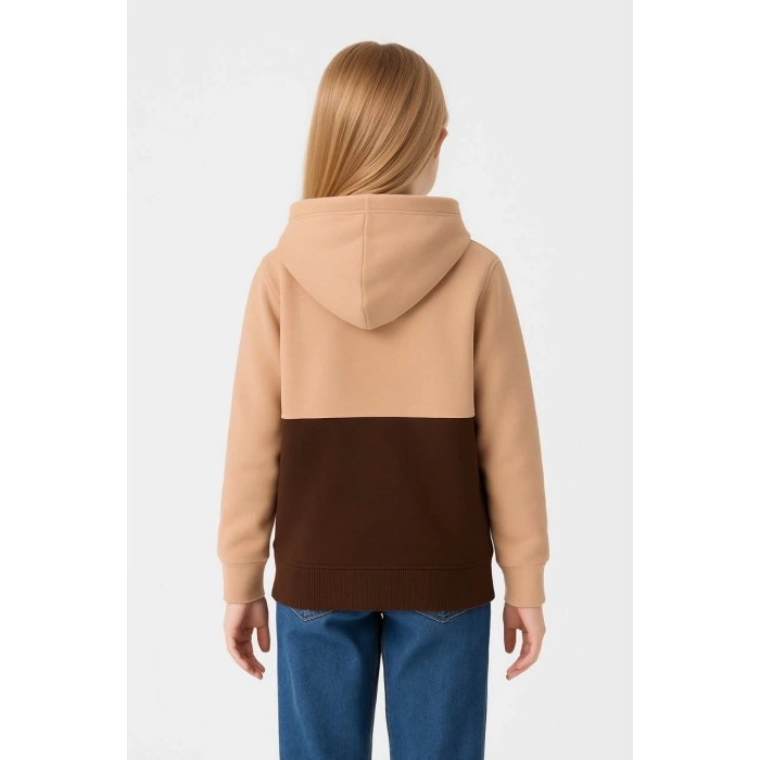 Kız Çocuk Kapüşonlu Kanguru Çepli Parçalı SweatShirt - Renkli