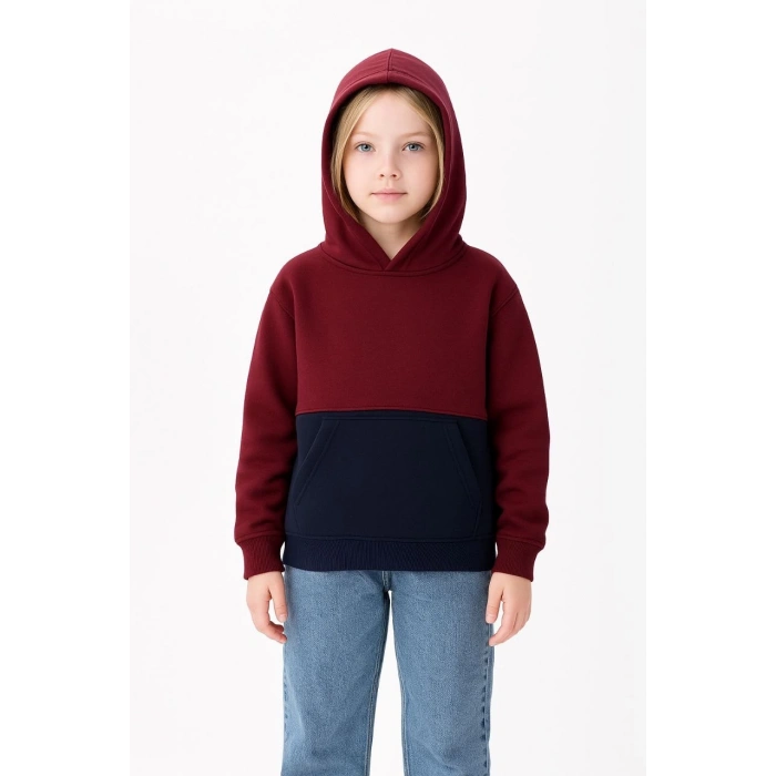 Kız Çocuk Kapüşonlu Kanguru Çepli Parçalı SweatShirt - Renkli